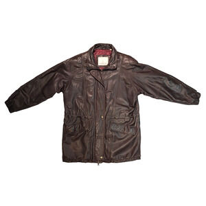 London Fog Men's Brown Soft Leather Overcoat Jacket Quilted Lining Size Large